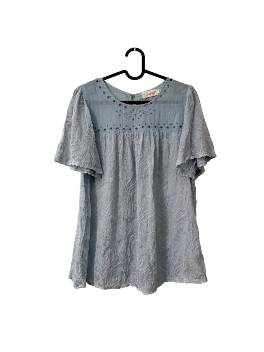 Johnny Was Silk 4 Love and Liberty Blue Eyelet Short Sleeve Blouse Womens XSmall